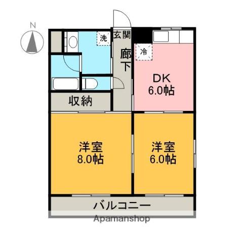 エレガントライフ2(2DK/2階)の間取り写真