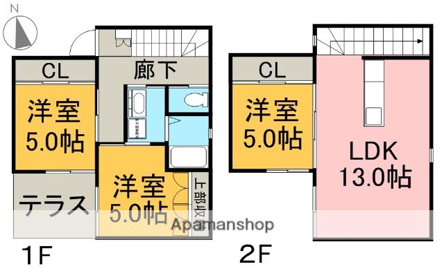身延線 入山瀬駅 徒歩12分 2階建 築12年(3LDK)の間取り写真
