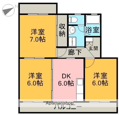 富士インタープレイスA(3DK/4階)の間取り写真