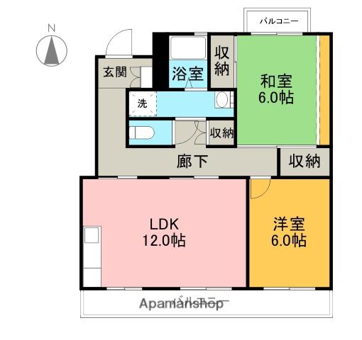グランドール靖国(2LDK/3階)の間取り写真
