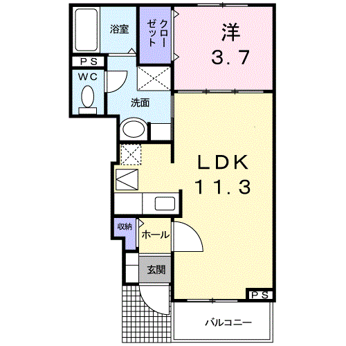 ソレアード(1LDK/1階)の間取り写真