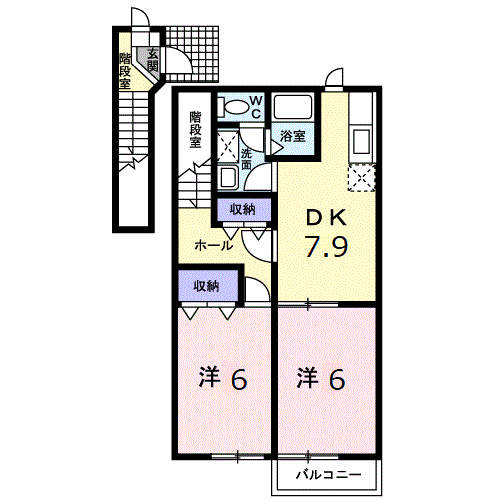 メゾンヴァンベールⅢ(2DK/2階)の間取り写真