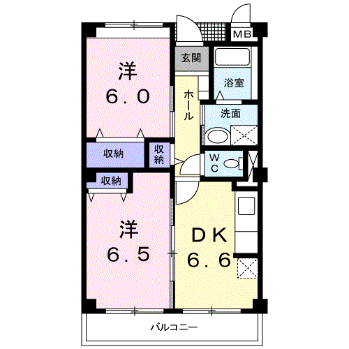 ベルラン88(2DK/4階)の間取り写真