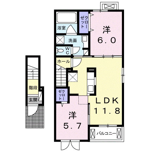 グレイス松富Ⅱ(2LDK/2階)の間取り写真