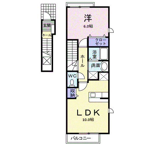 トリアングル ビレッジ(1LDK/2階)の間取り写真
