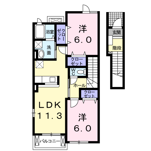 ユニゾン・スクエアⅢ(2LDK/2階)の間取り写真