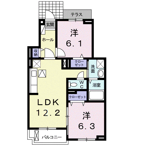 ルミエールⅠ(2LDK/1階)の間取り写真