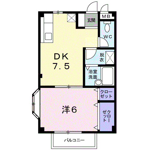 エルディム杉山(1DK/2階)の間取り写真