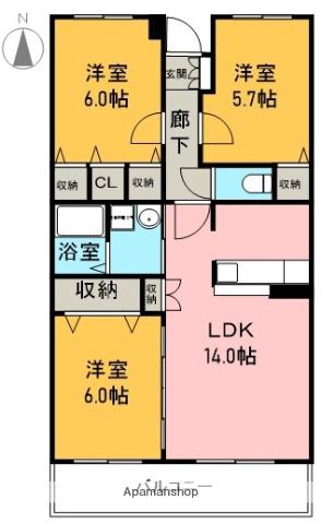 アルタ富士(3LDK/2階)の間取り写真