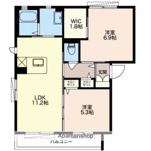 グリシーヌ(2LDK/2階)の間取り写真