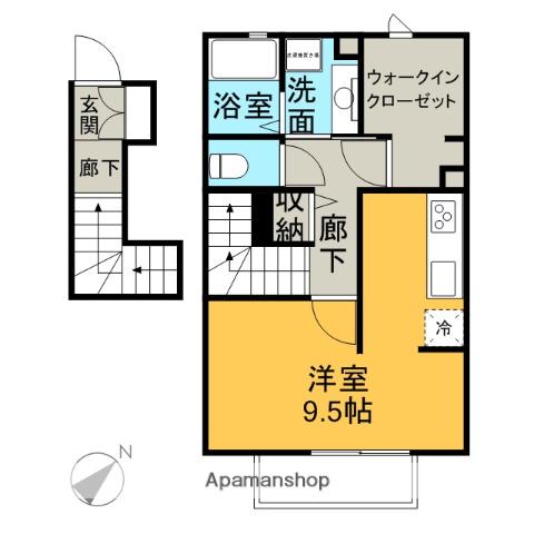グリシーヌ(ワンルーム/2階)の間取り写真