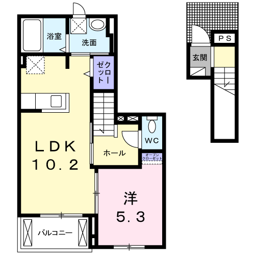 レインボー ローズ Ⅱ(1LDK/2階)の間取り写真
