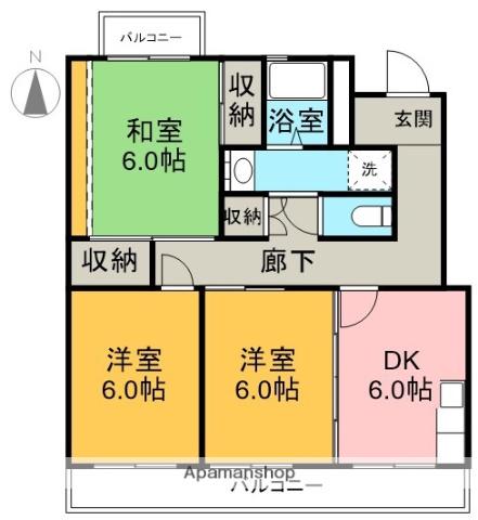 コーポ稲垣A(3DK/3階)の間取り写真