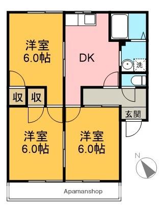 SAKURA HOUSE A(3DK/2階)の間取り写真