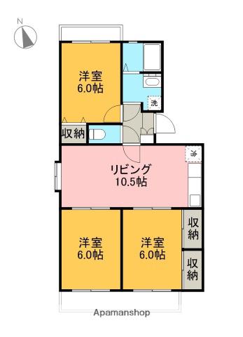 ヒルビレッジB(3LDK/2階)の間取り写真