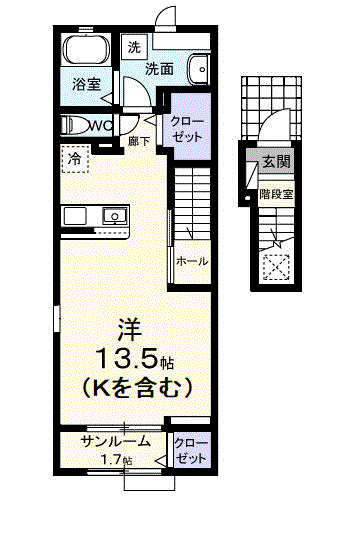 オーロラ ヴィレッジⅢ(ワンルーム/2階)の間取り写真