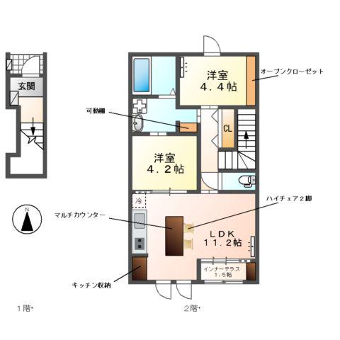 STELLA(2LDK/2階)の間取り写真