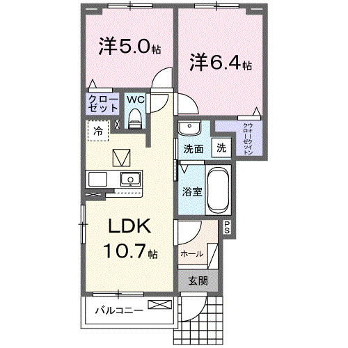 デライト 富士 A(2LDK/1階)の間取り写真