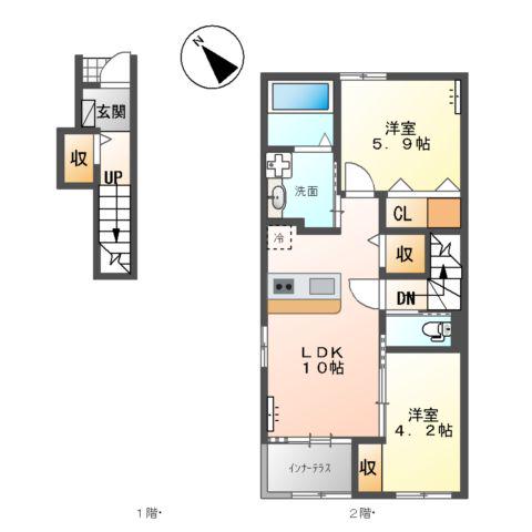 エスコートⅡ(2LDK/2階)の間取り写真