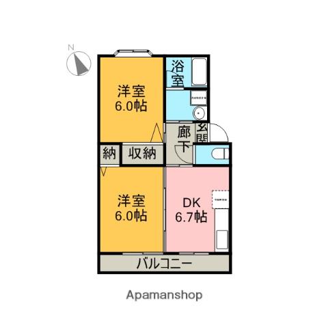 ローズマリー(2DK/2階)の間取り写真