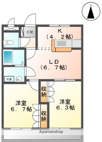 アーバンヒルズⅡ(2LDK/1階)の間取り写真