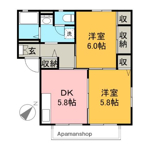 ファミールC(2DK/2階)の間取り写真
