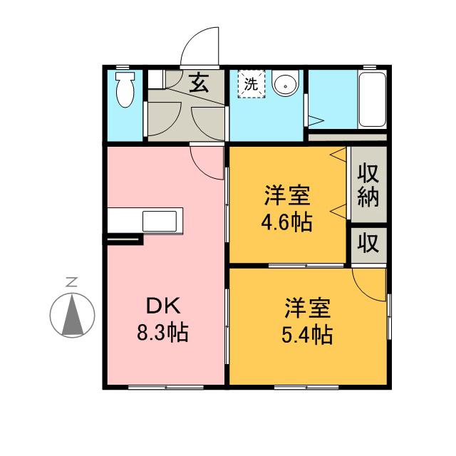 サンビレッジ石川 B(2DK/2階)の間取り写真