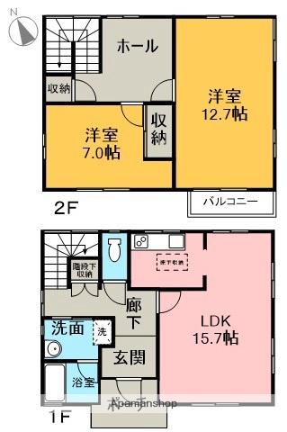 東海道本線 富士駅 徒歩9分 2階建 築31年(2LDK)の間取り写真