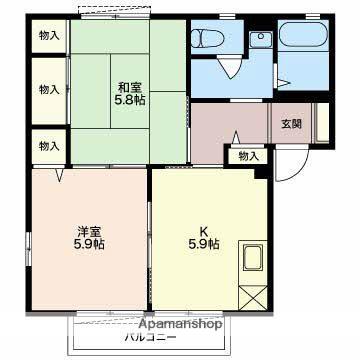 サニーハウス大岩A(2DK/2階)の間取り写真