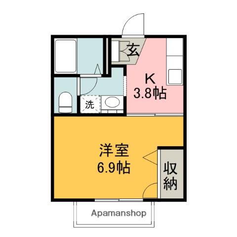 ドエル横関(1K/2階)の間取り写真