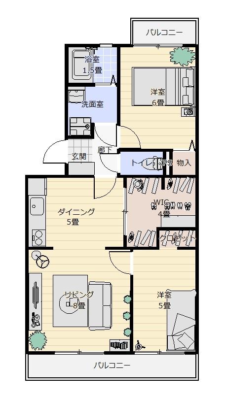 KANDAスリーナイン(2LDK/3階)の間取り写真