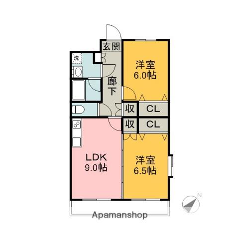 サニーハイツ三園(2LDK/4階)の間取り写真