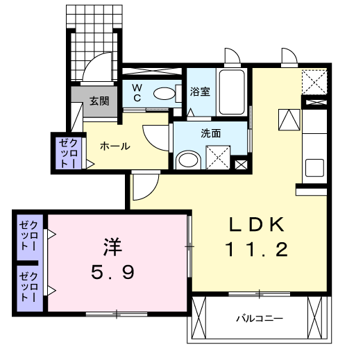 ラフィネT-Ⅲ(1LDK/1階)の間取り写真