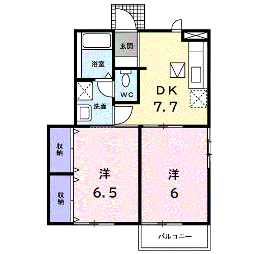 コートヤードⅠ(2DK/1階)の間取り写真