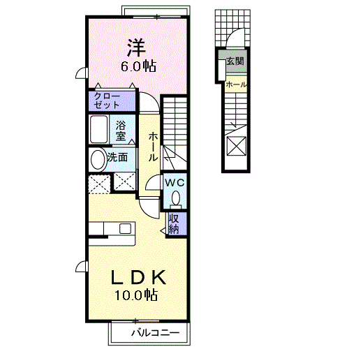 グラン・エスト V(1LDK/2階)の間取り写真