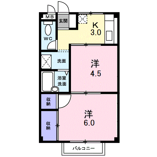 エルディム.わか(2K/2階)の間取り写真