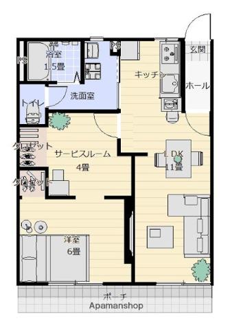 タウニィタナカ(1LDK/1階)の間取り写真