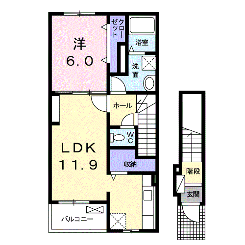 アンジュクレール(1LDK/2階)の間取り写真