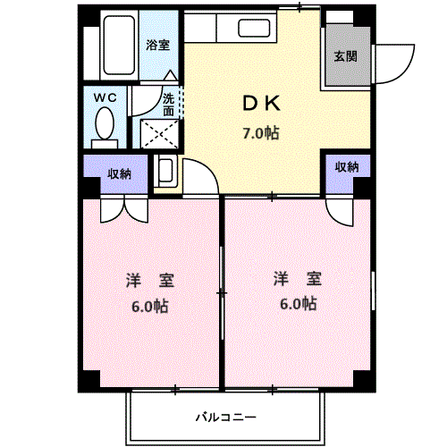 ニューシティ大箸(2DK/2階)の間取り写真