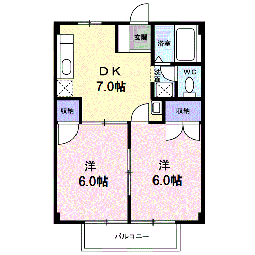 ニューシティ渡辺(2DK/2階)の間取り写真