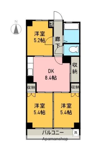 吉原パレスマンション(3DK/1階)の間取り写真