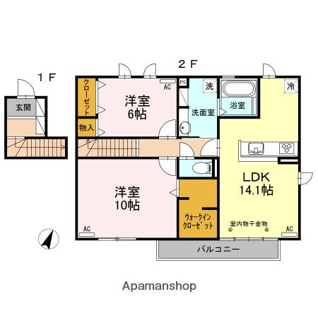 コーポ黄金島(2LDK/2階)の間取り写真