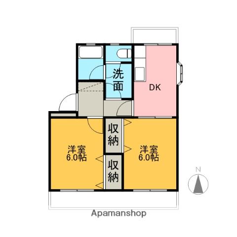 ルミエールⅠ(2DK/2階)の間取り写真