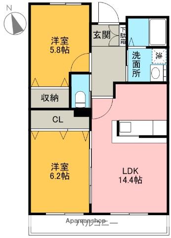 シャルマンレーブ和希(2LDK/3階)の間取り写真