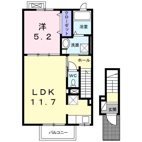 グレイス クリーク(1LDK/2階)の間取り写真