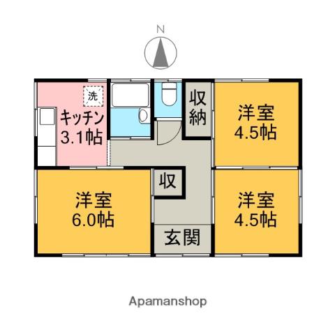 身延線 富士宮駅 徒歩16分 1階建 築54年(3K)の間取り写真