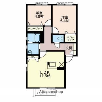 フォーリーブス B(2LDK/1階)の間取り写真