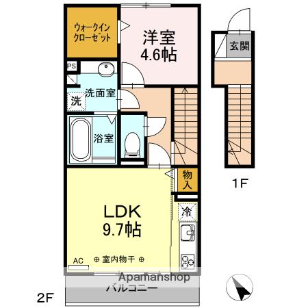 ハイム ルーエ厚原東C棟(1LDK/2階)の間取り写真