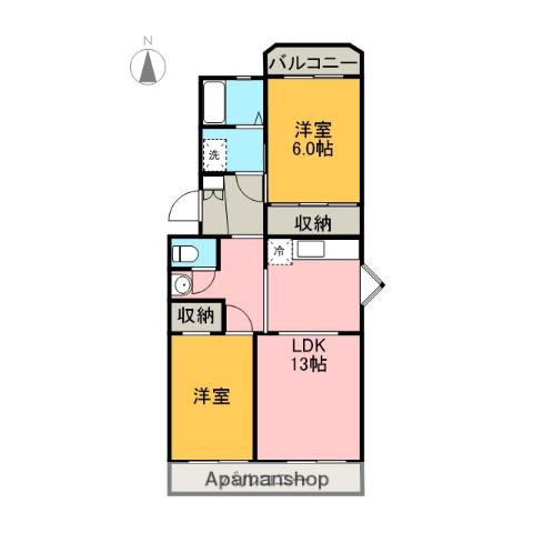 コーポラス三ツ沢(2LDK/2階)の間取り写真
