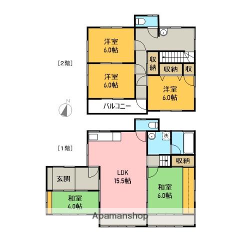 身延線 富士宮駅 バス乗車時間：11分 宮原バス停で下車 徒歩8分 2階建 築39年(5LDK)の間取り写真